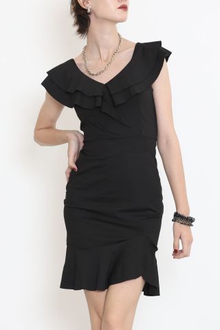 Volanlı Mini Elbise Siyah - 12240.631.