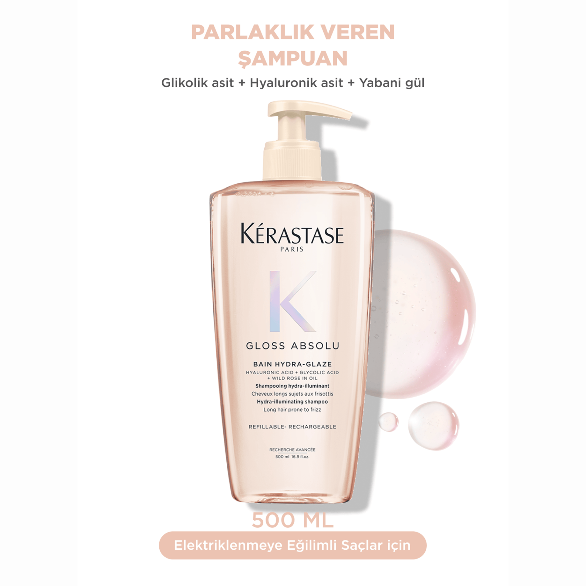 Kerastase Gloss Absolu Bain Hydra-Glaze Elektriklenmeye Eğilimli Saçlar İçin Parlaklık Veren Şampuan 500 ml