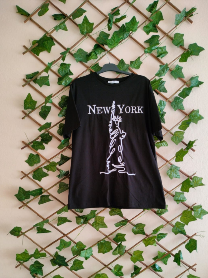 New York Baskılı T-shirt