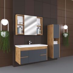 Silver 100 Cm Lake Kapaklı Mdf Banyo Dolabı