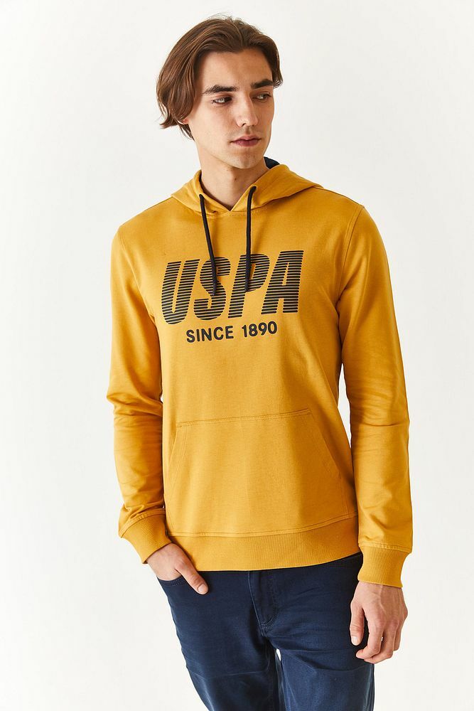 U.S. POLO ASSN. REGULAR FİT ERKEK KAPŞUNLU SARI SWEAT T-SHİRT