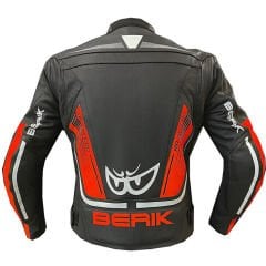 Giubbotto Moto Uomo Racing In Pelle Traforata  Berik LJ-9063 Nero Rosso