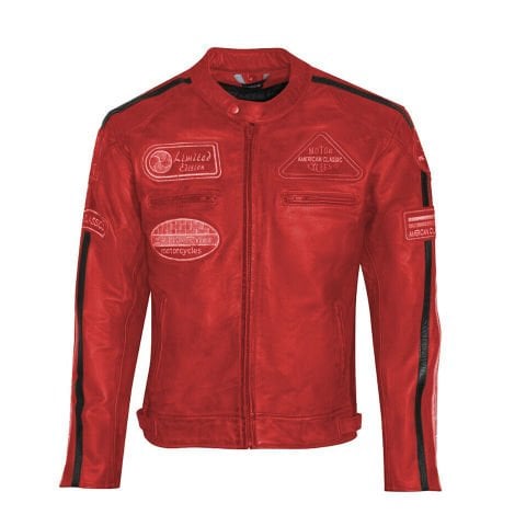 Giacca da moto in pelle vintage | Protezioni CE-UOMO-Rosso