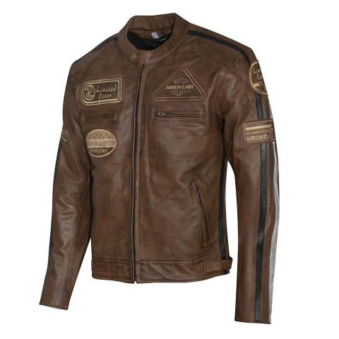 Giacca da moto in pelle vintage | Protezioni CE-UOMO-Marrone-SENZA STRATO