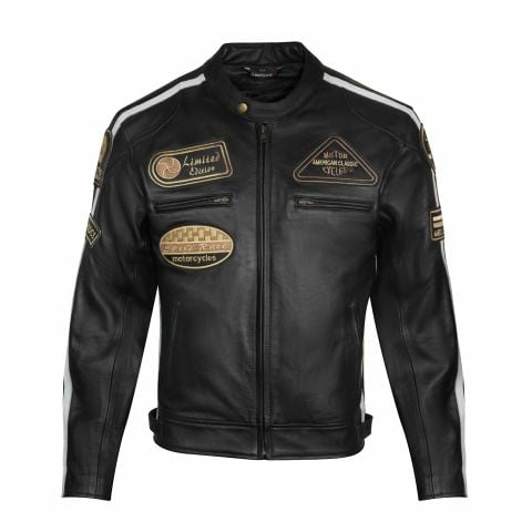 Giacca da moto in pelle vintage | Protezioni CE-UOMO -Nero-SENZA STRATO