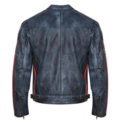 Giacca da moto in pelle vintage | Protezioni CE-UOMO-BLU