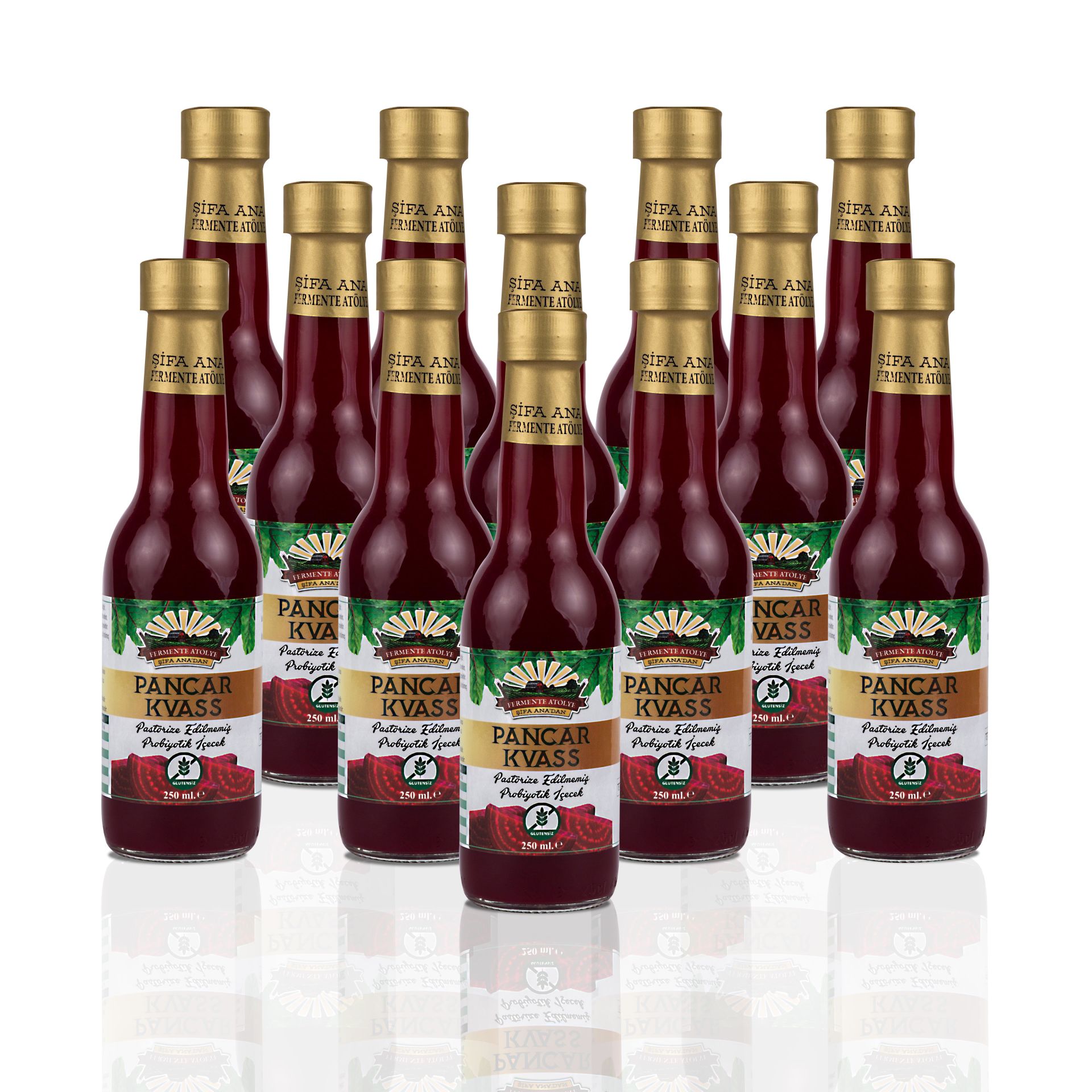 12 Adet Pancar Kvass (250ml.) Cam Şişede