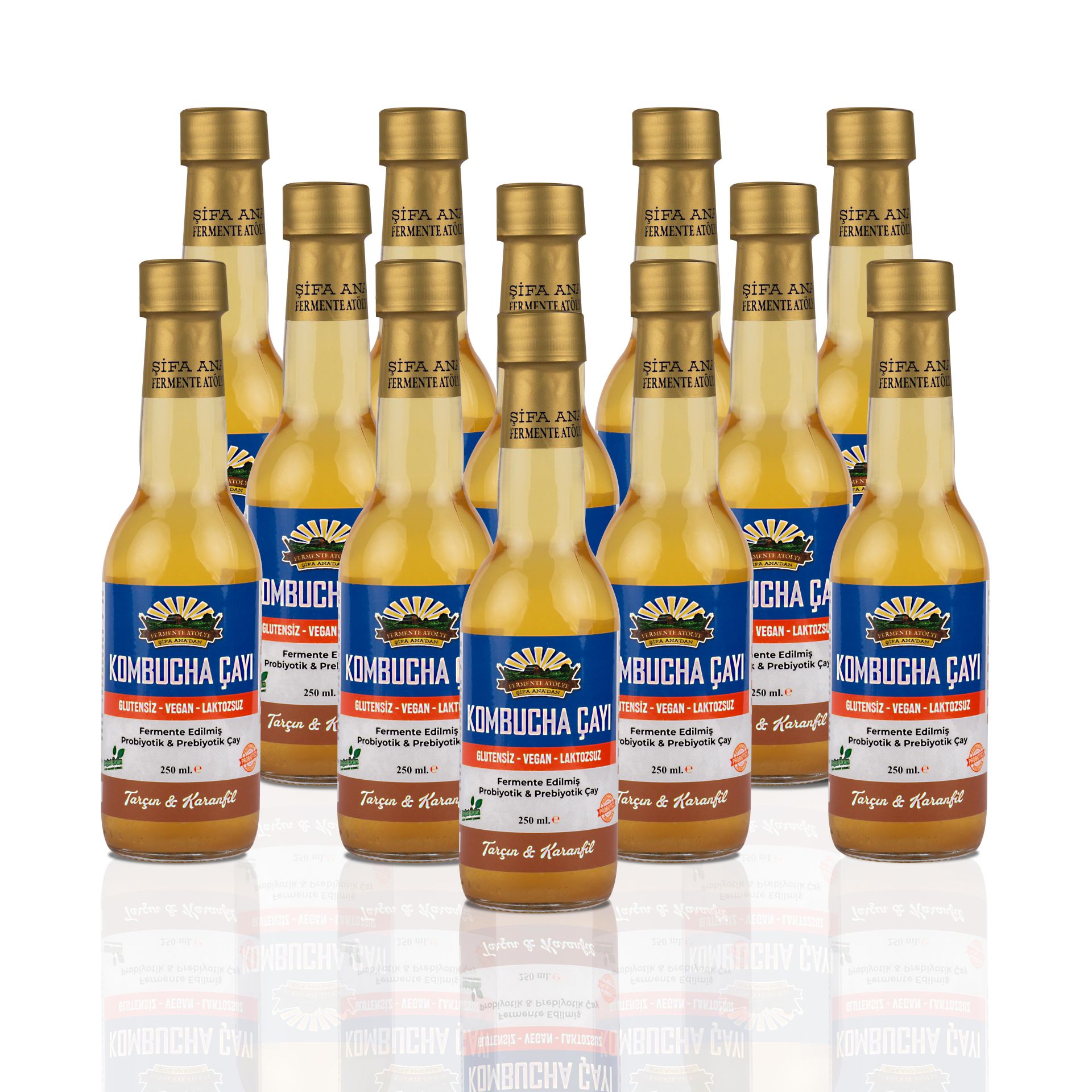 12 Adet Tarçın & Karanfil Kombucha (250ml.) Cam Şişede