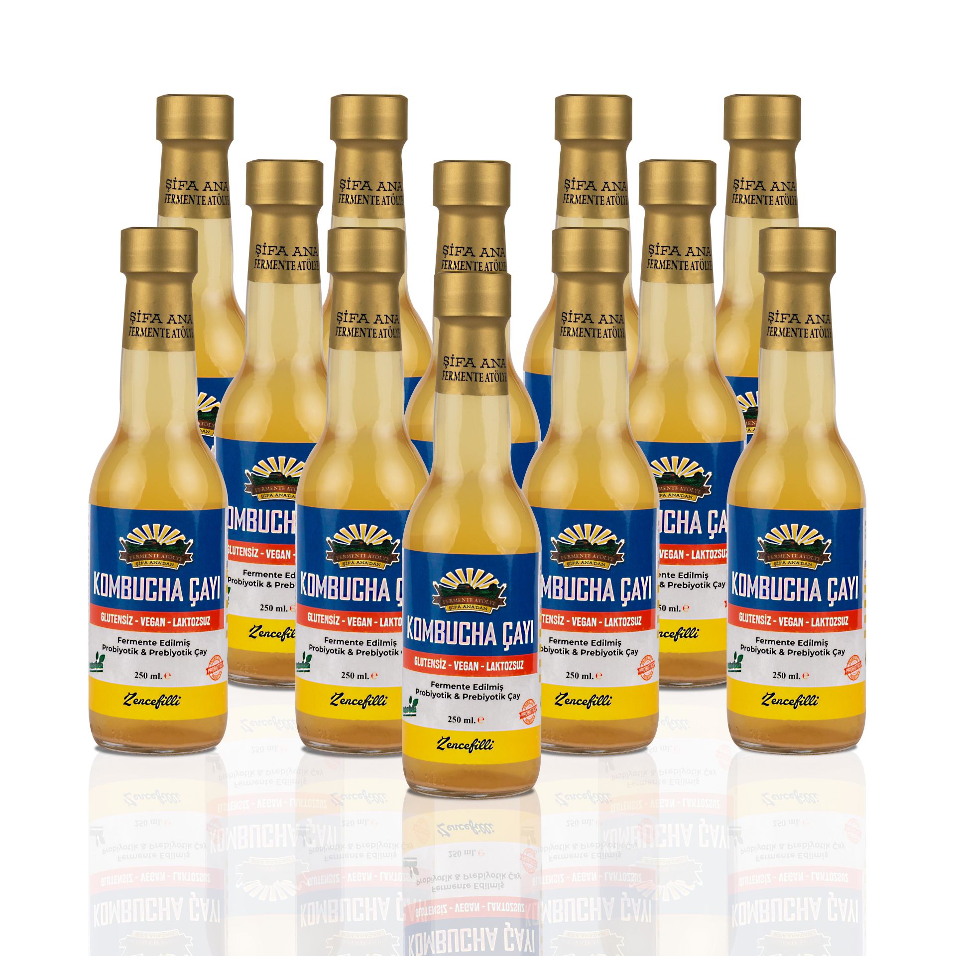 12 Adet Zencefilli Kombucha (250ml.) Cam Şişede