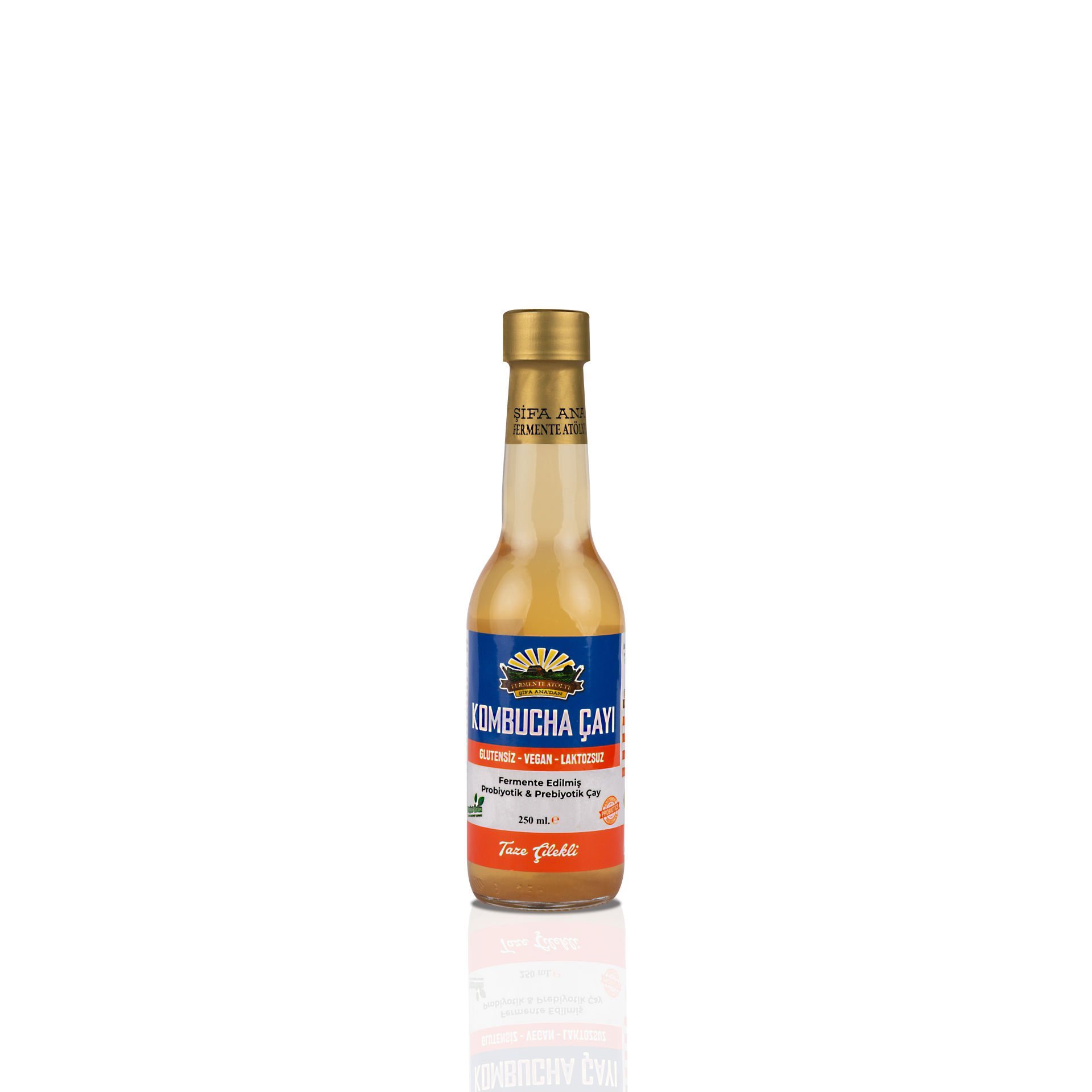 Taze Çilekli Kombucha (250ml.) Cam Şişede