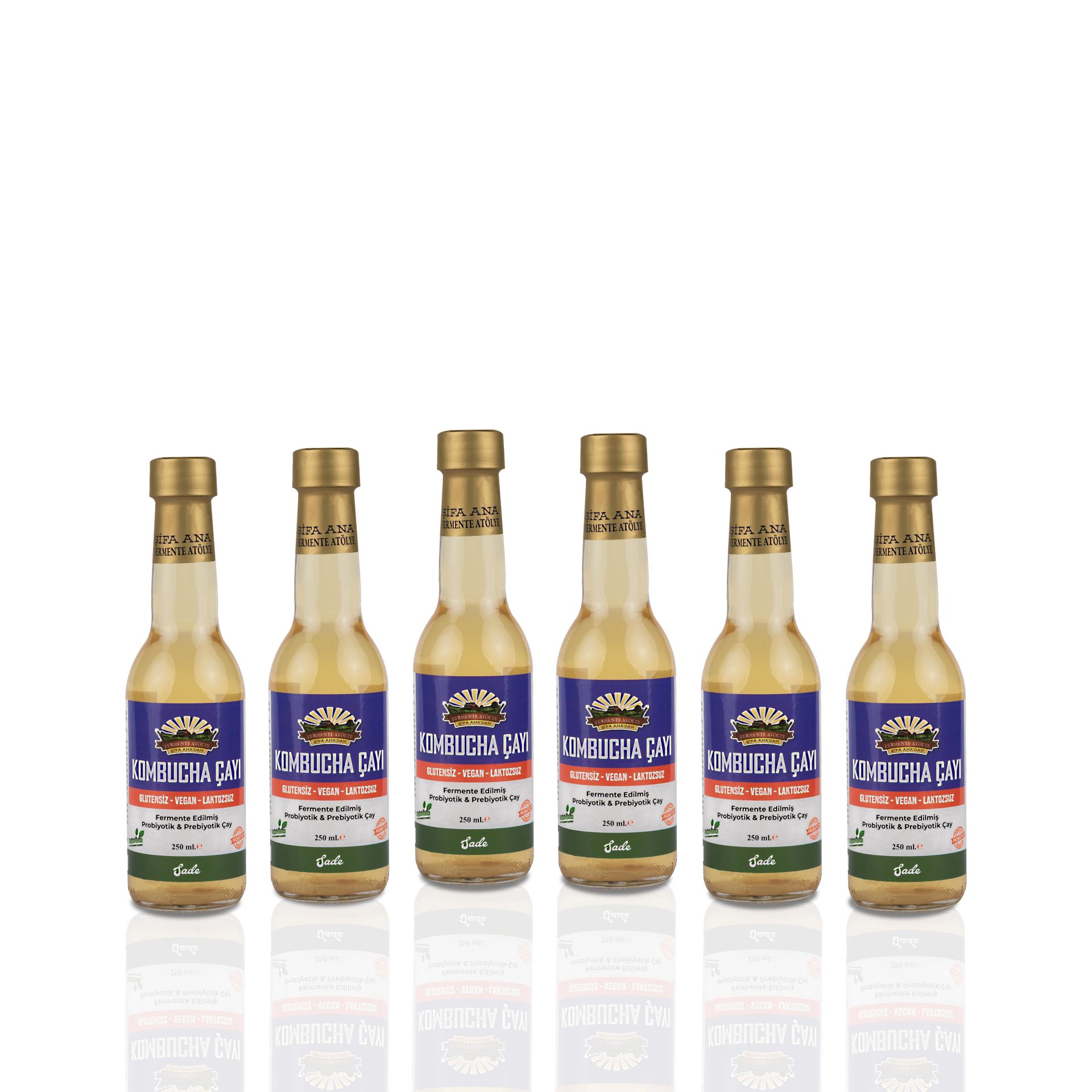 6 Adet Sade Kombucha (250ml.) Cam Şişede