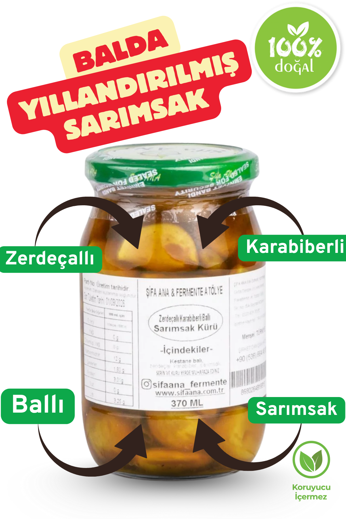 Zerdeçallı Karabiberli Ballı Sarımsak Kürü (370 ml)