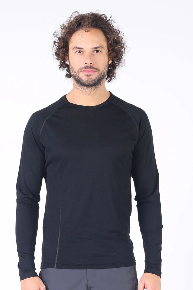 Woolona 100% Merinos Yün ERİS Siyah Uzun Kollu T-Shirt