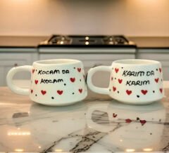 İlbay Seramik Klasik Kupa Bardak Mug 2'li Kalpli Karım da Karım Kocam da Kocam