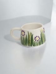 El İşi Mor Papatya Desenli Klasik Seramik Kupa Bardak Mug