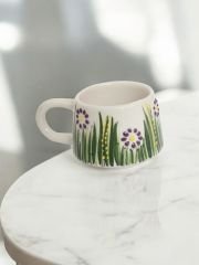 El İşi Mor Papatya Desenli Klasik Seramik Kupa Bardak Mug