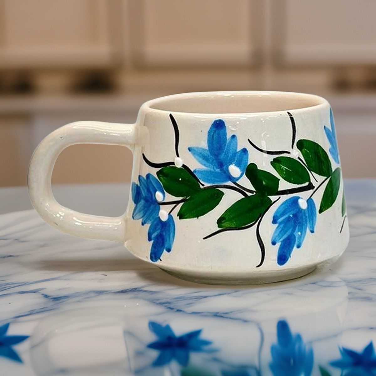 İlbay Seramik Kupa Bardak Mug Klasik Mavi Üzüm Bağı