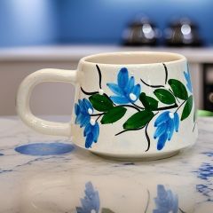 İlbay Seramik Kupa Bardak Mug Klasik Mavi Üzüm Bağı