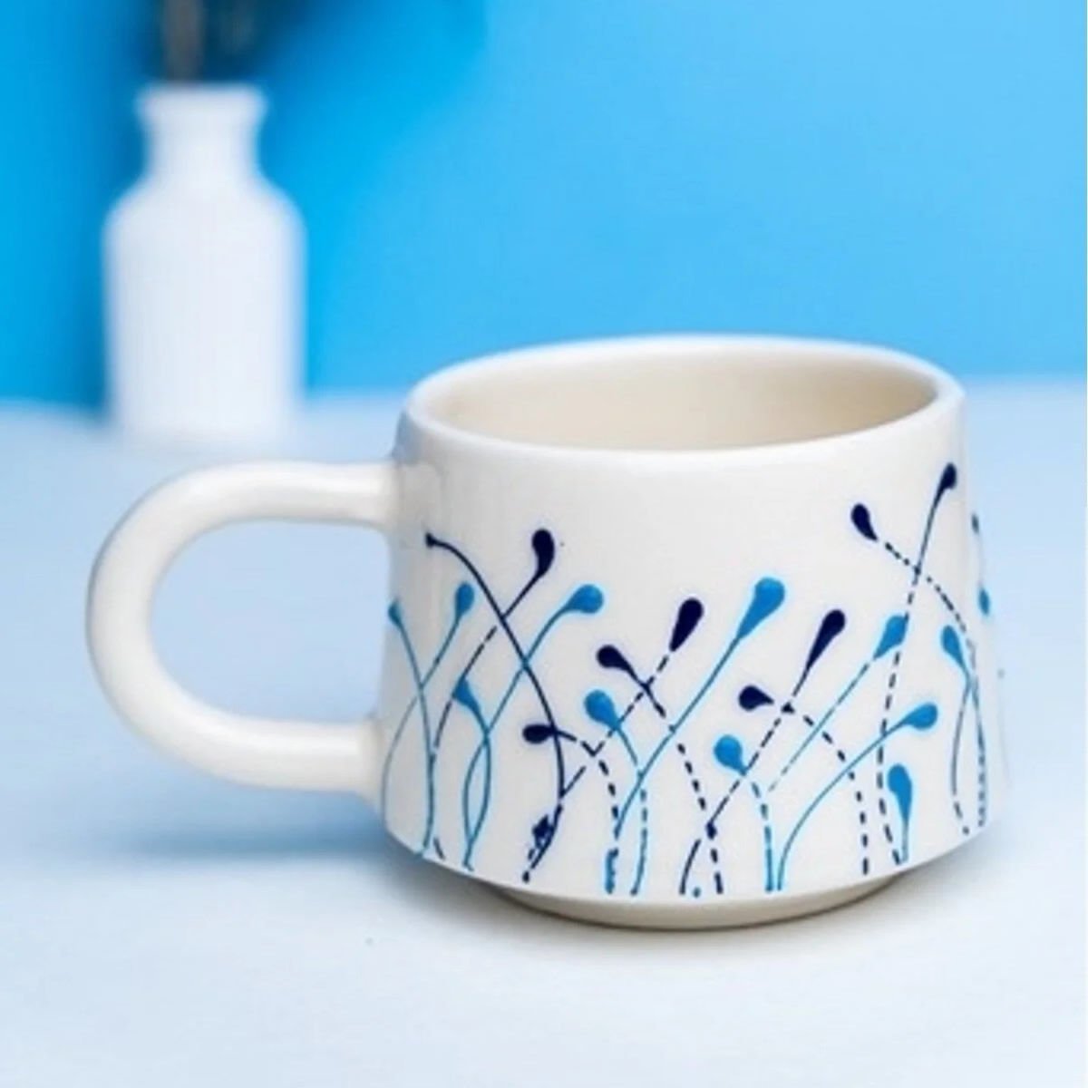İlbay Seramik Kupa Bardak Mug Klasik Modern Mavi
