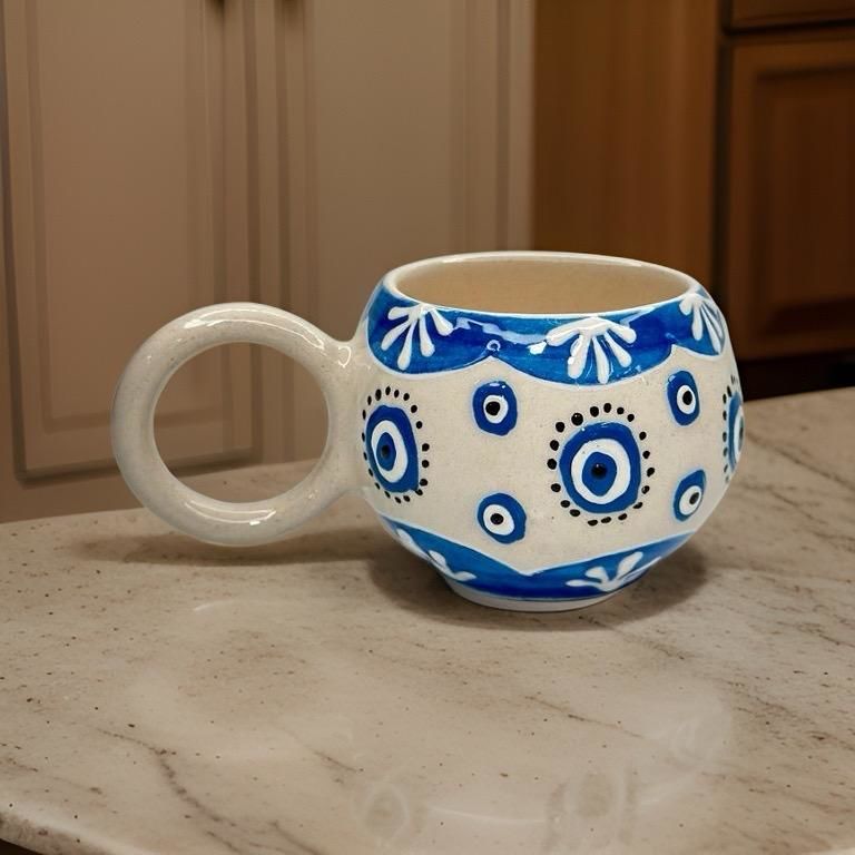 İlbay Seramik Ece Kupa Bardak Mug Mavi Nazar