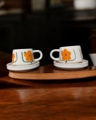 El İşi Seramik 2 li Tabaklı Klasik Sarı Gelincik Kupa Bardak Mug