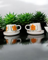 El İşi Seramik 2 li Tabaklı Klasik Sarı Gelincik Kupa Bardak Mug