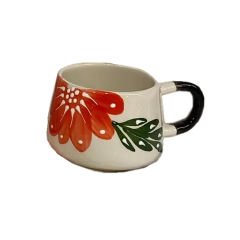 İlbay Seramik Klasik Kupa Bardak Mug Turuncu Çiçek