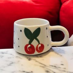 Klasik Kiraz Seramik Kupa Bardak Mug Duble Kahve Fincanı