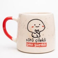 İlbay Seramik Times Kupa Bardak Mug Sütü Çilekli Seni Sürekli Severim