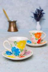 İlbay Çini Seramik 2 Kişilik El Yapımı Renk Çümbüşü Kahve Fincanı