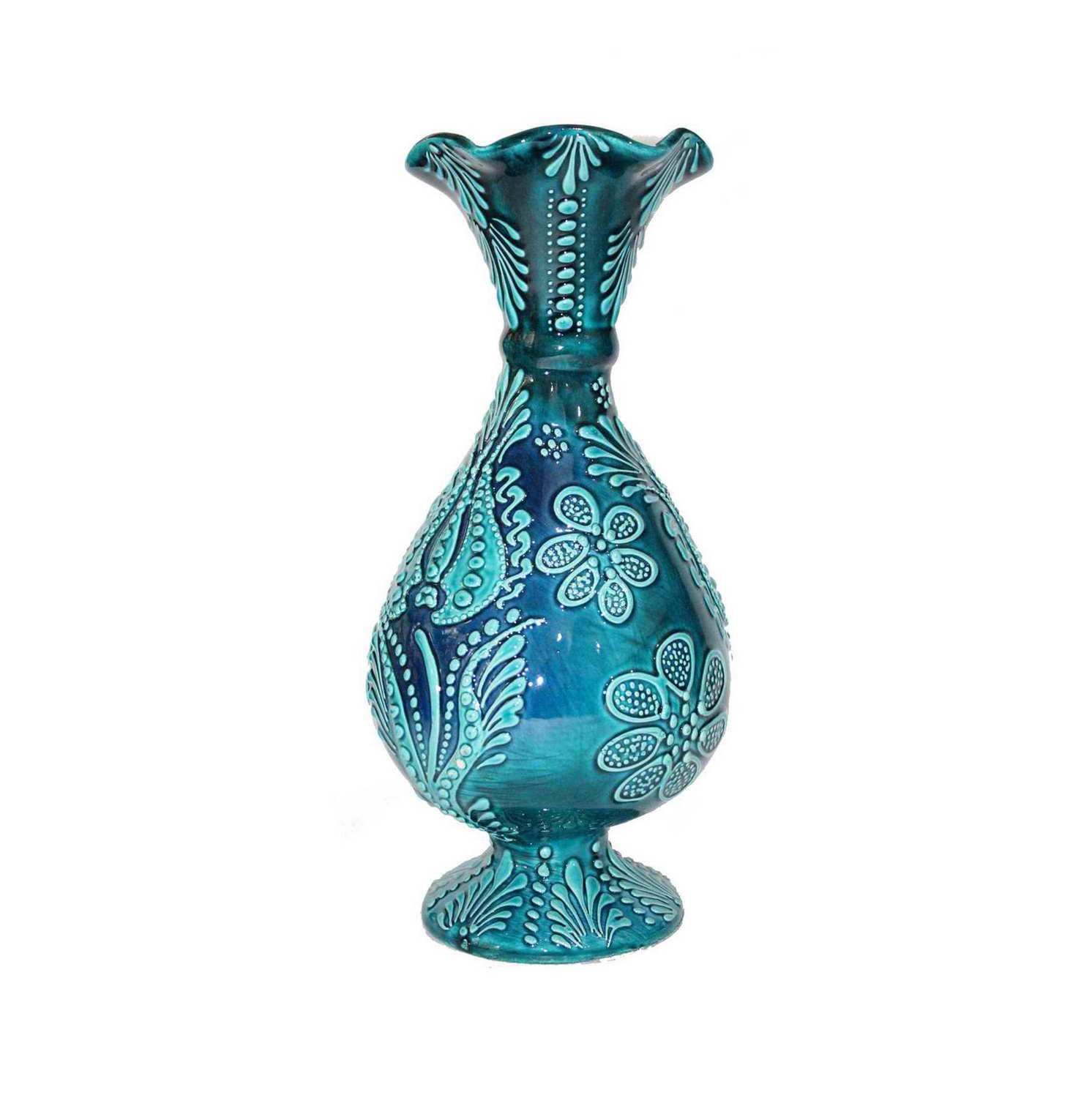 İlbay 30 cm Turkuaz Sümbül Çini Seramik Vazo