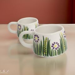 İlbay Seramik 2 li KlasikMor Papatya Kupa Bardak Mug Nescafe Fincanı