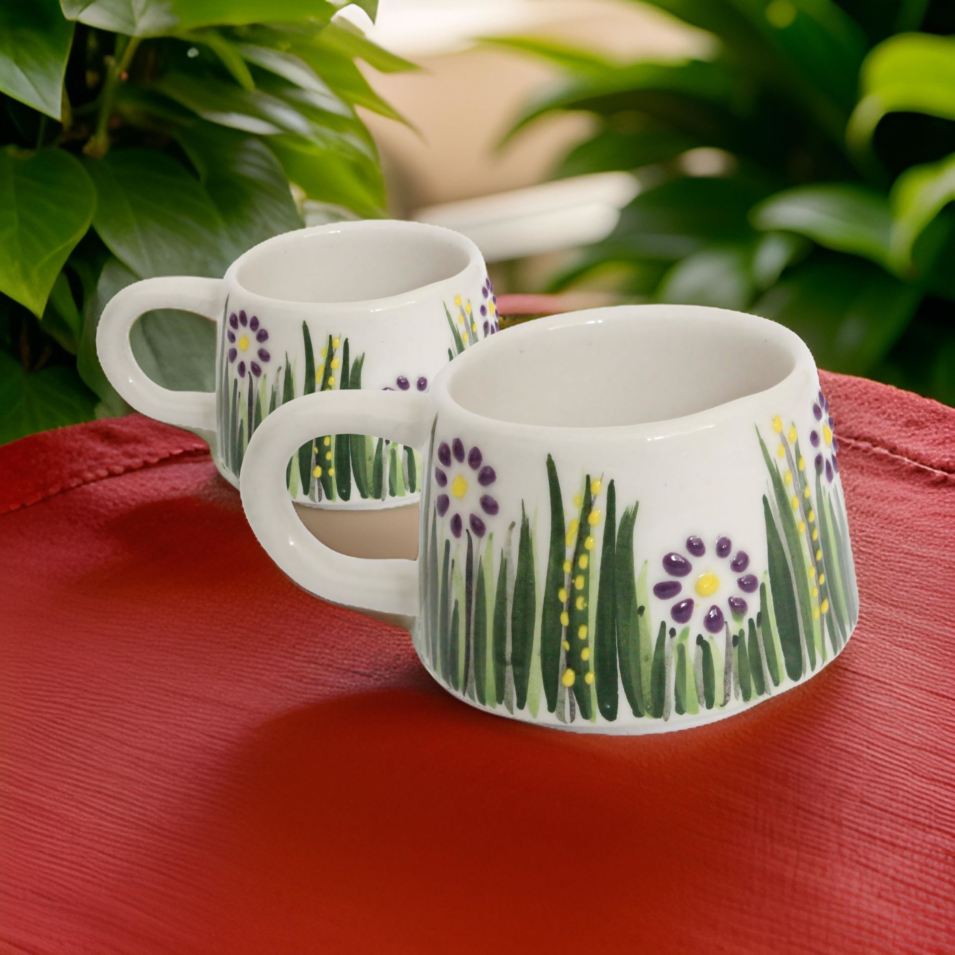 İlbay Seramik 2 li KlasikMor Papatya Kupa Bardak Mug Nescafe Fincanı