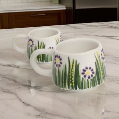 İlbay Seramik 2 li KlasikMor Papatya Kupa Bardak Mug Nescafe Fincanı