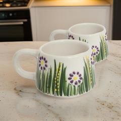 İlbay Seramik 2 li KlasikMor Papatya Kupa Bardak Mug Nescafe Fincanı