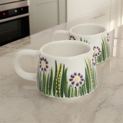 İlbay Seramik 2 li KlasikMor Papatya Kupa Bardak Mug Nescafe Fincanı