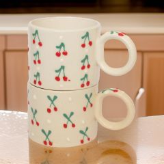 2 li Silindir Baby Kiraz Kupa Bardak Mug Nescafe Fincanı