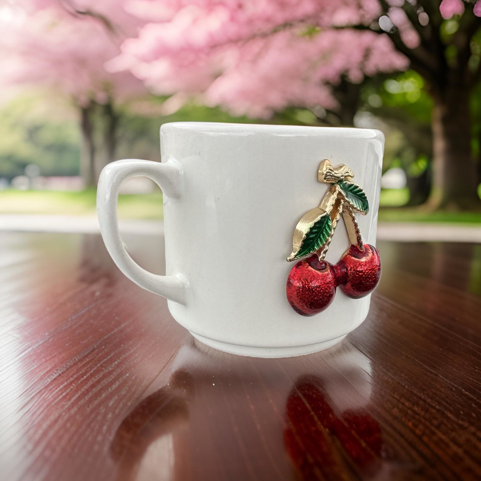 İlbay Seramik Times Kabartma Metalli Kirazlı Kupa Bardak Mug Neskafe Fincanı