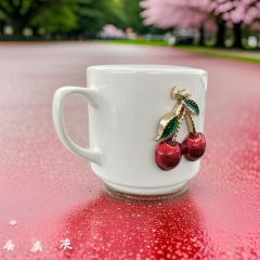 İlbay Seramik Times Kabartma Metalli Kirazlı Kupa Bardak Mug Neskafe Fincanı