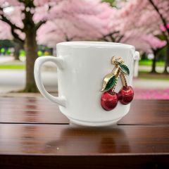 İlbay Seramik Times Kabartma Metalli Kirazlı Kupa Bardak Mug Neskafe Fincanı