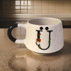 İlbay Seramik Harfli Klasik Kupa Bardak Mug - Ü Harfi