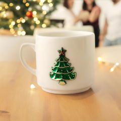 Metalli Çam Ağacı Seramik Kupa Bardak Mug Neskafe Fincanı