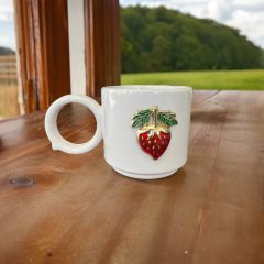 Metalli Çilek Seramik Kupa Bardak Mug Neskafe Fincanı