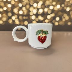 Metalli Çilek Seramik Kupa Bardak Mug Neskafe Fincanı