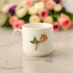 Metalli Times Kırmızı Gül Seramik Kupa Bardak Duble Kahve Fincanı