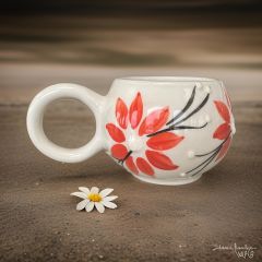 Ece Turuncu Zambak Kupa Bardak Mug Duble Kahve Fincanı