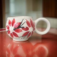 Ece Kırmızı Zambak Kupa Bardak Mug Duble Kahve Fincanı