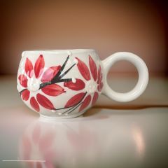 Ece Kırmızı Zambak Kupa Bardak Mug Duble Kahve Fincanı