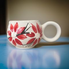 Ece Kırmızı Zambak Kupa Bardak Mug Duble Kahve Fincanı
