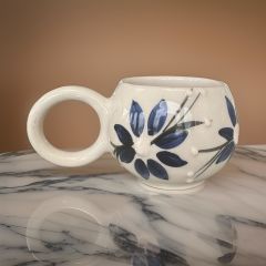 Ece Lacivert Zambak Kupa Bardak Mug Duble Kahve Fincanı